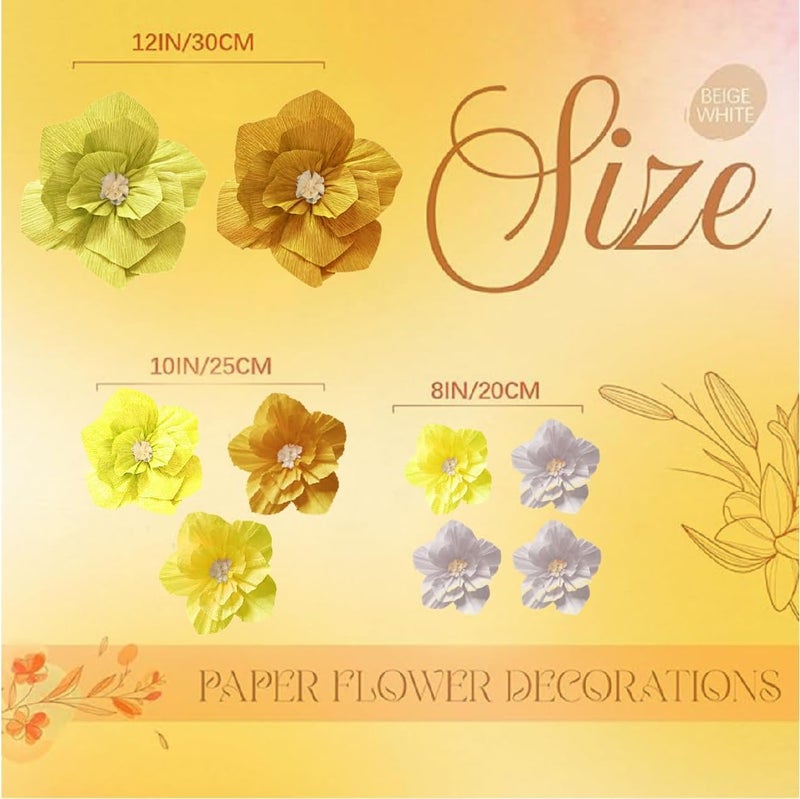 Linnoptimix 9PCS Yellow Paper Flowers Artificial Crepe Tissue White Wall Décor Wedding Birthday Bridal Baby Shower Classroom Nursery Room Backdrop Centerpieces Party Decorations Supplies (Yellow Series (9PCS)) - Image 1